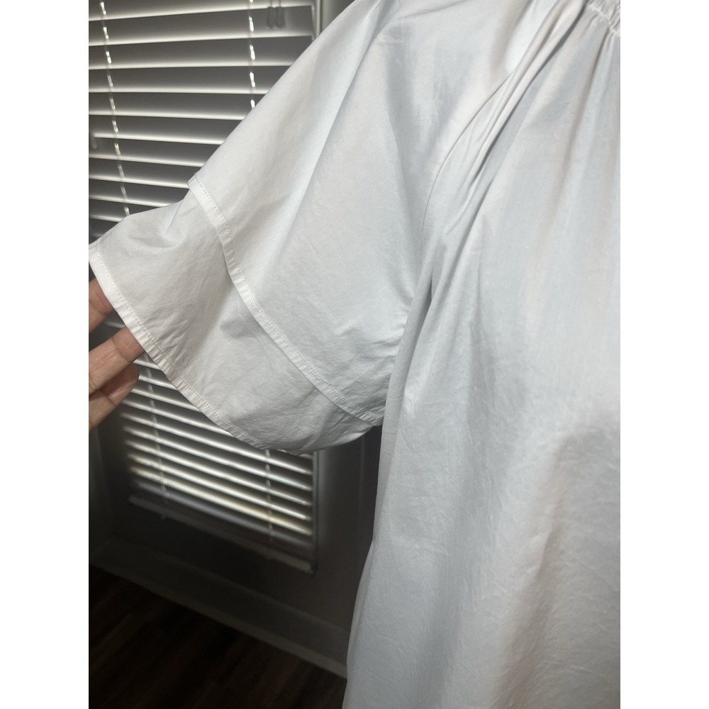Ming Wang White Poplin Blouse Ruffle Neck Flutter Sleeve Minimalist Top Womens L - Picture 5 of 12